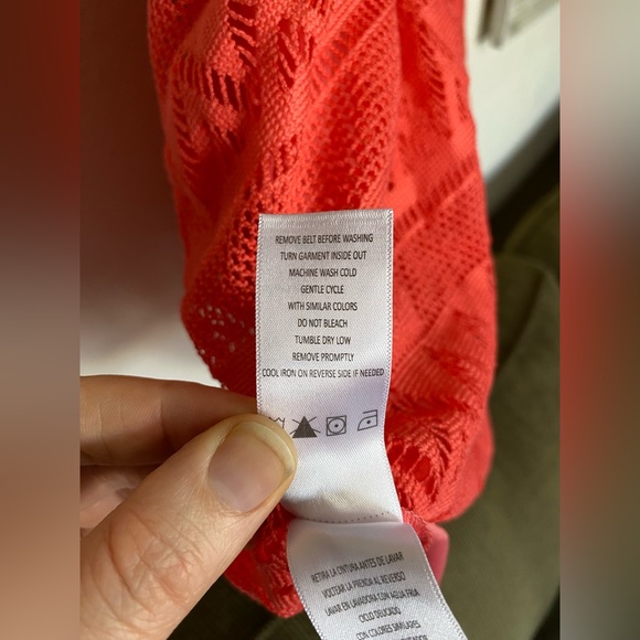 Emily West coral pink dress with lace and leather braided belt, size 8 - Picture 9 of 9